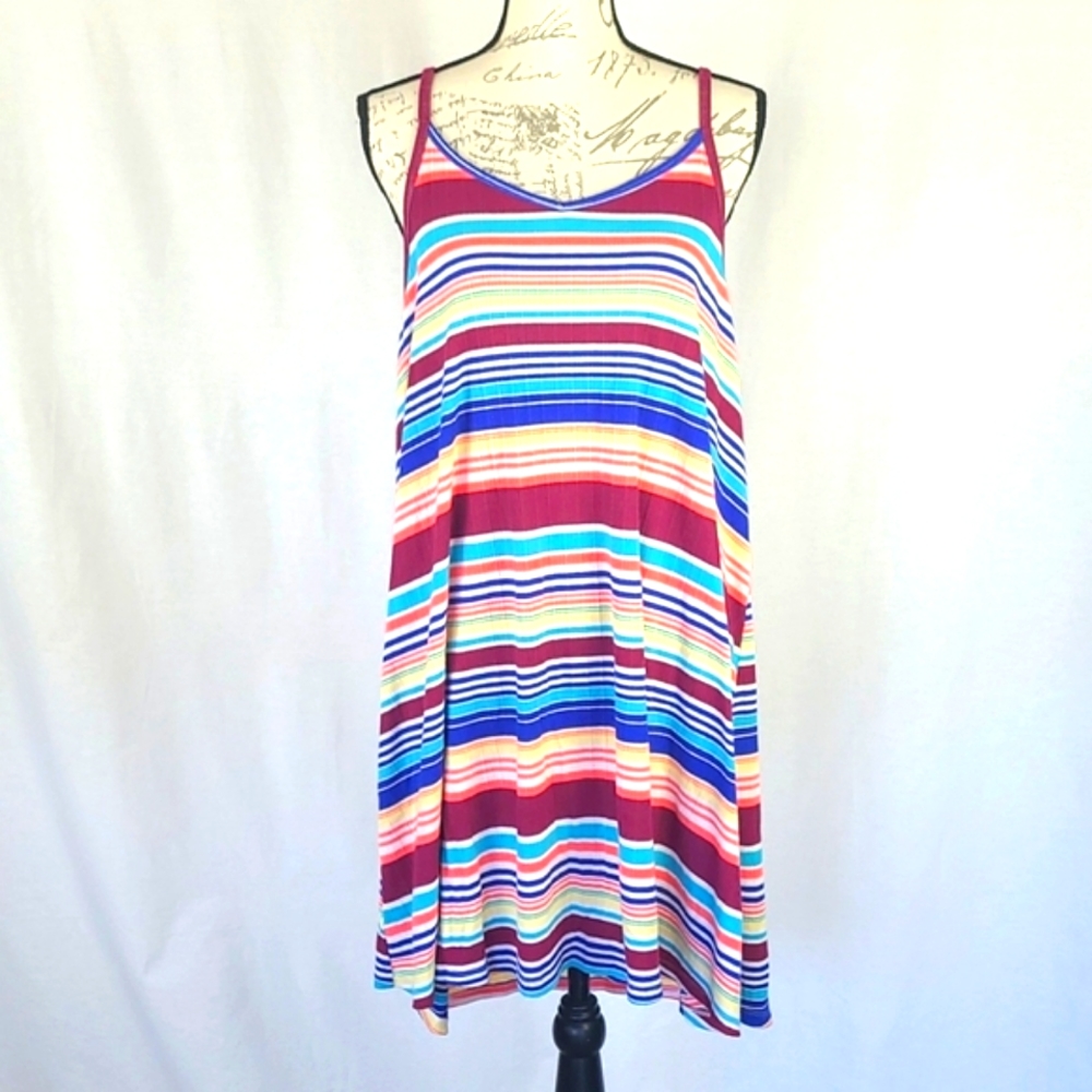 Vinage Striped Casual Dress - Purple Multi